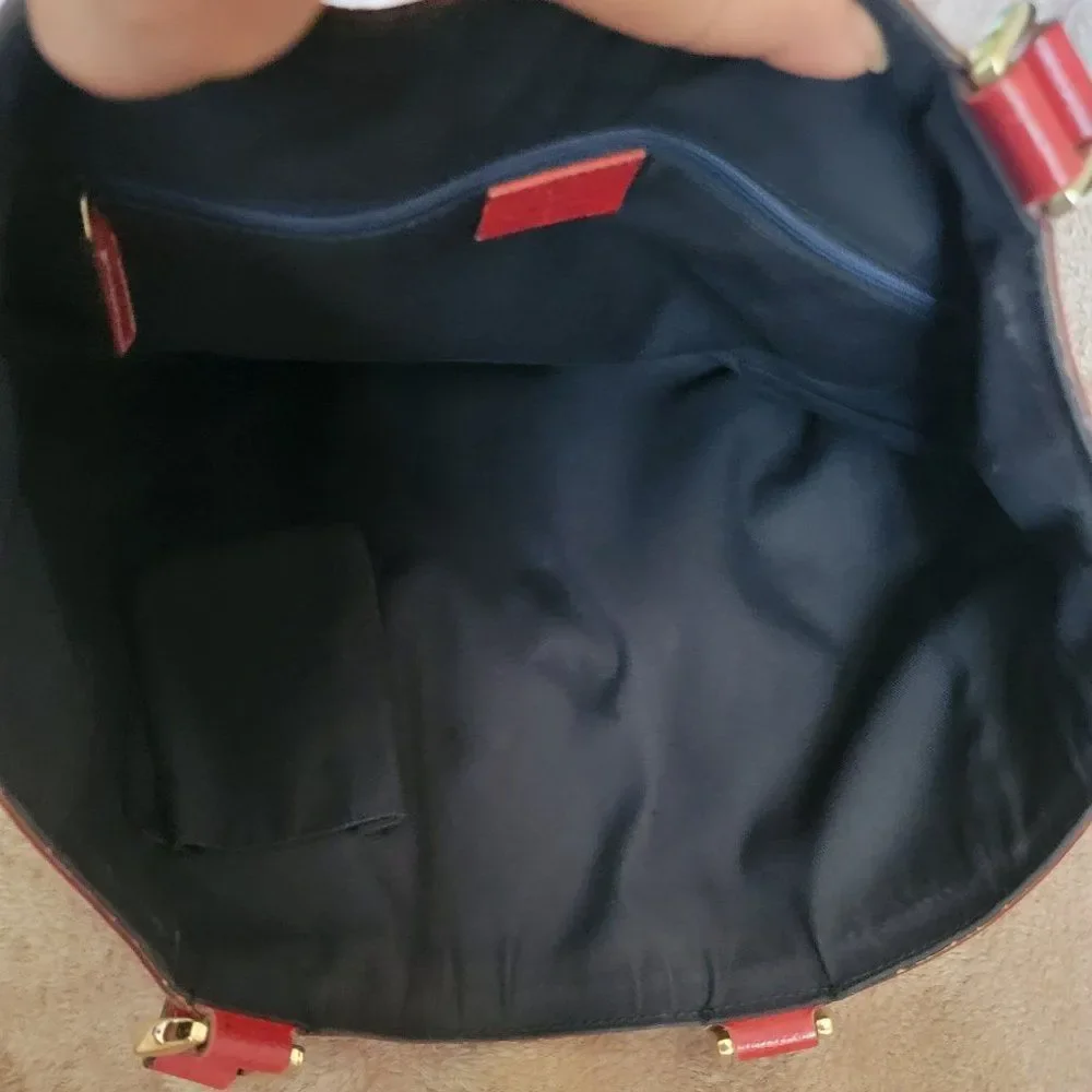 Authentic Gucci 3 Rings Abbey Hobo Handbag- Navy/Red Monogrammed Canvas - Picture 6 of 8